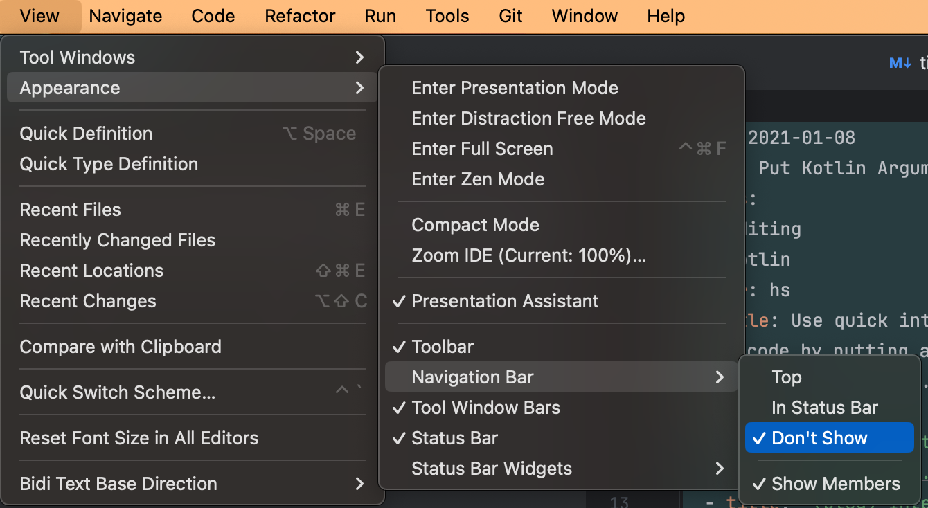 Navigation Bar Don't Show in JetBrains IDE